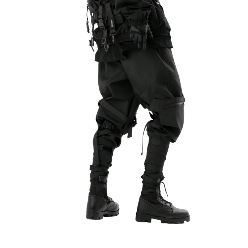Goth Y2K mens paratrooper, cyber techno, raver pants. Patchwork tactical pants - Picture 3 of 9